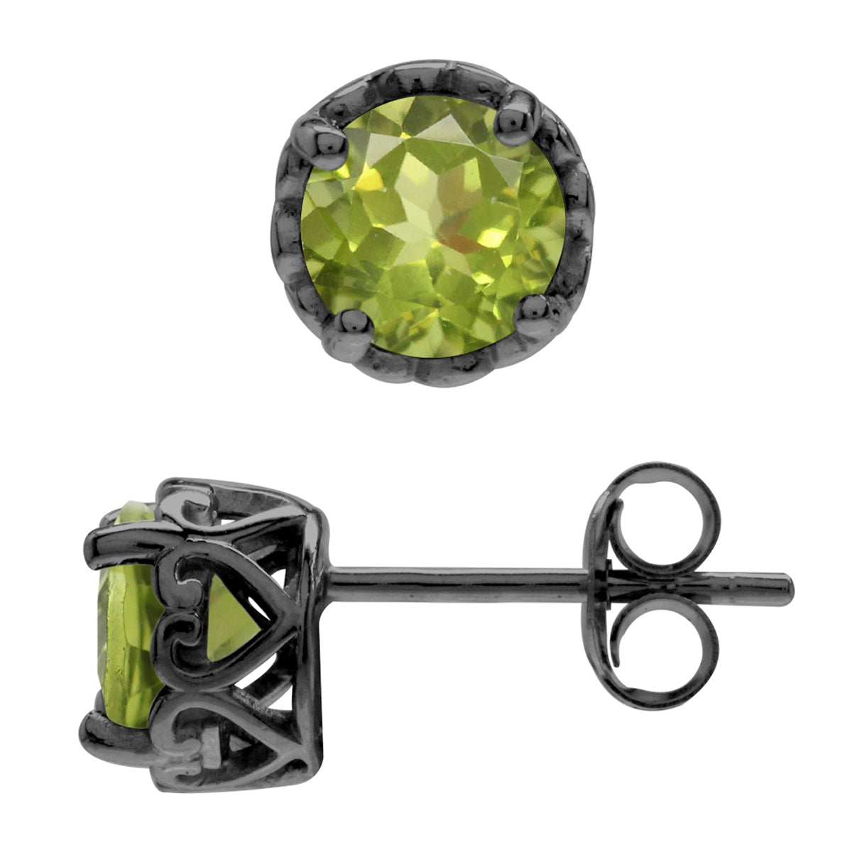 1.78ct. Natural Peridot Black Rhodium Plated 925 Sterling Silver Victorian Style Stud Post Earrings - Silvershake-store