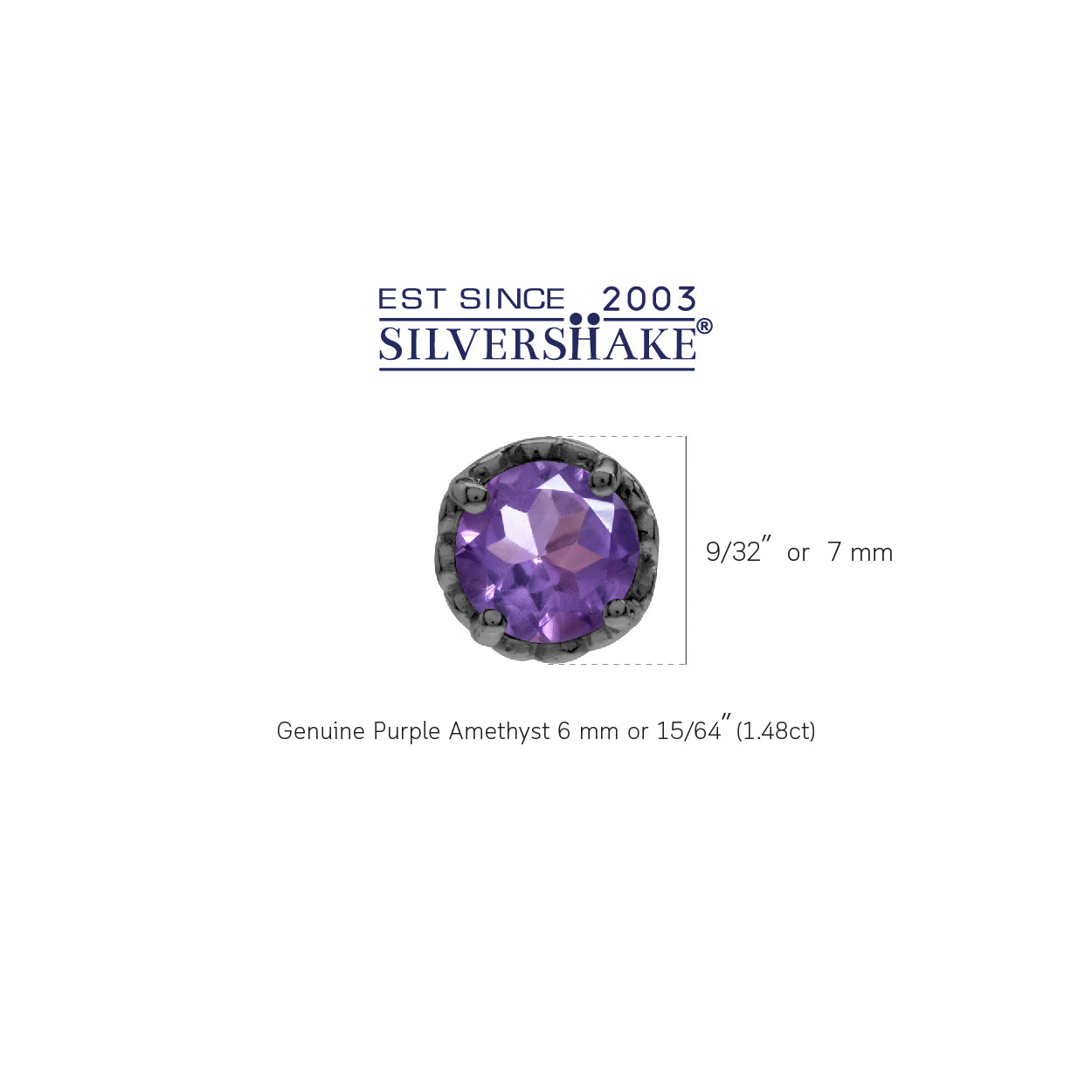 6mm Round Natural Amethyst Black Rhodium Plated 925 Sterling Silver Victorian Style Stud Earrings - Silvershake-store