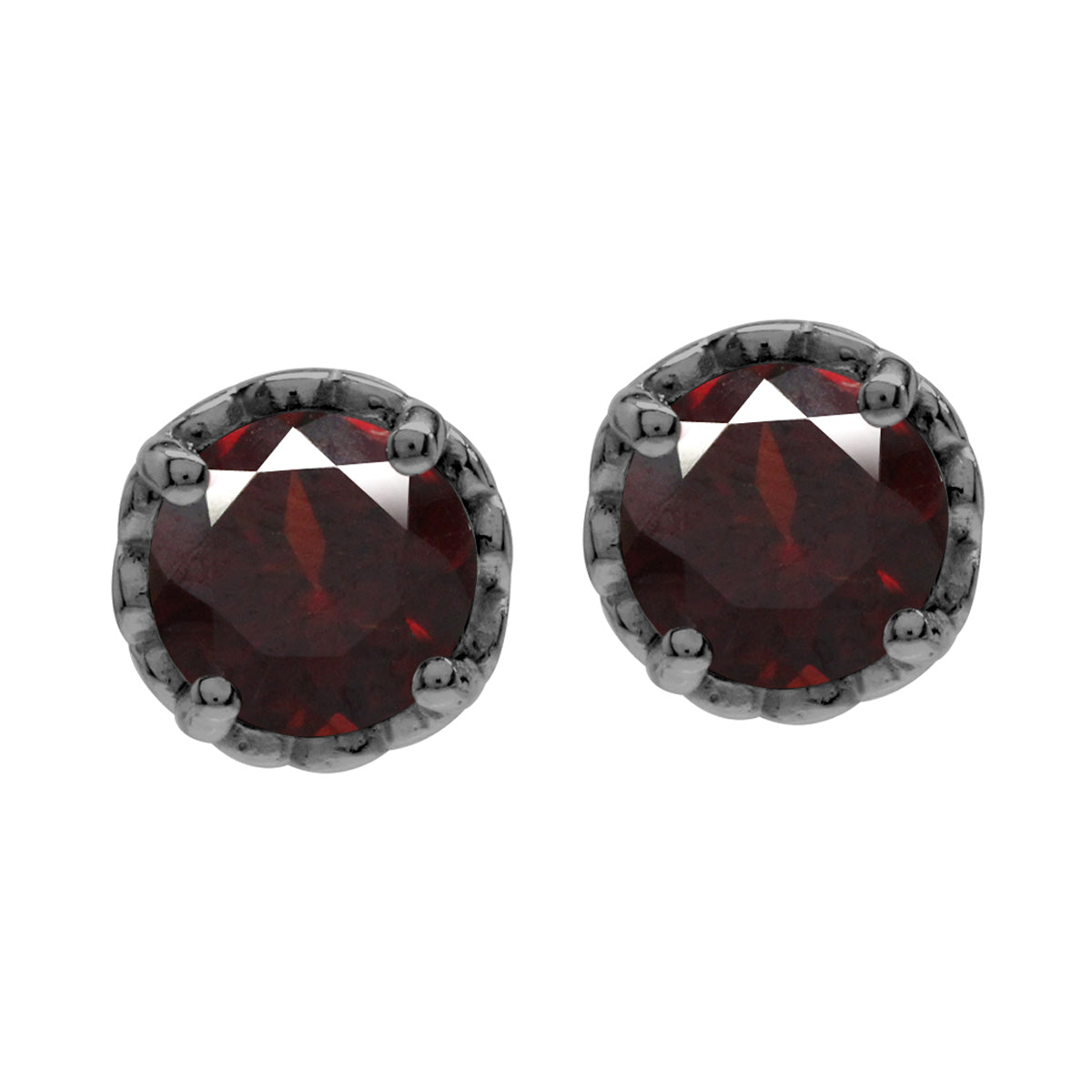 6mm Round Natural Garnet Black Rhodium Plated 925 Sterling Silver Victorian Style Stud Post Earrings - Silvershake-store