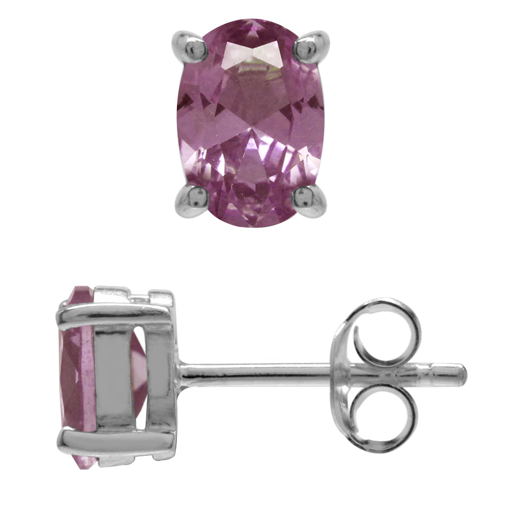 7X5mm Oval Shape Simulated Color Change Alexandrite White Gold Plated 925 Sterling Silver Stud Earrings - Silvershake-store