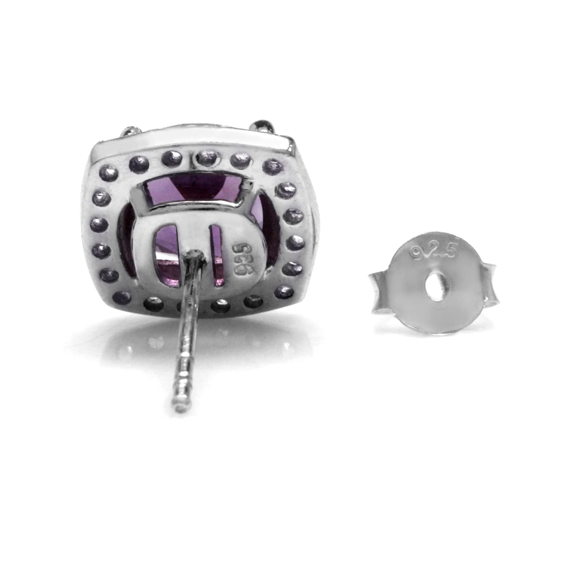 2.66ct. 7mm Cushion Cut Natural Amethyst Gold Plated 925 Sterling Silver Halo Stud Earrings - Silvershake-store