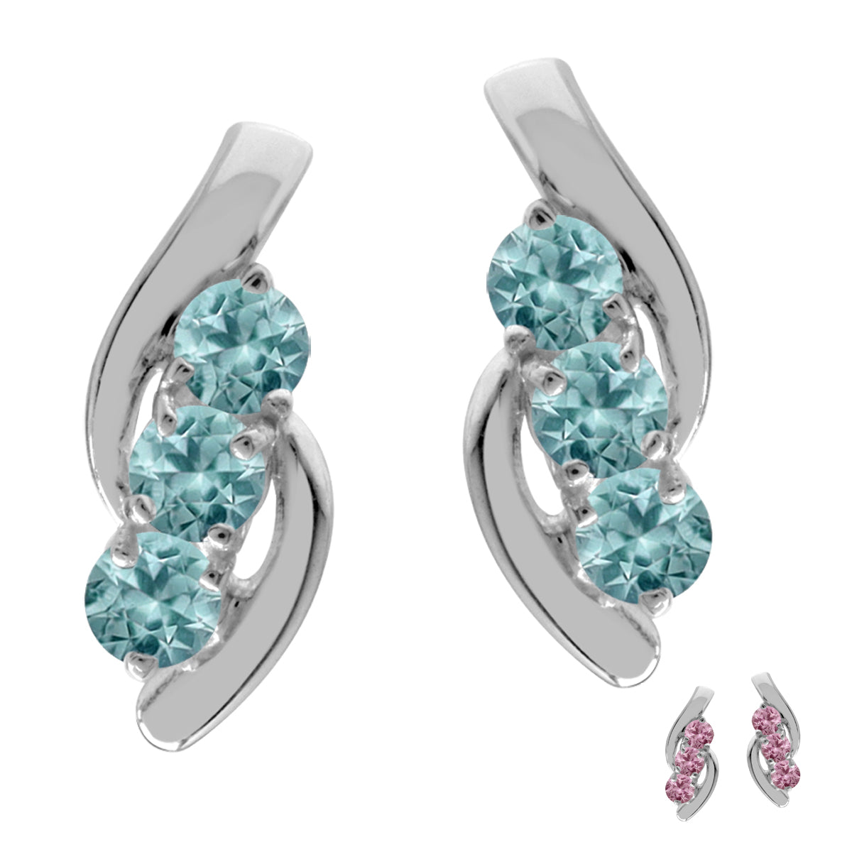 3 Stone Simulated Color Change Alexandrite White Gold Plated 925 Sterling Silver Stud Earrings - Silvershake-store