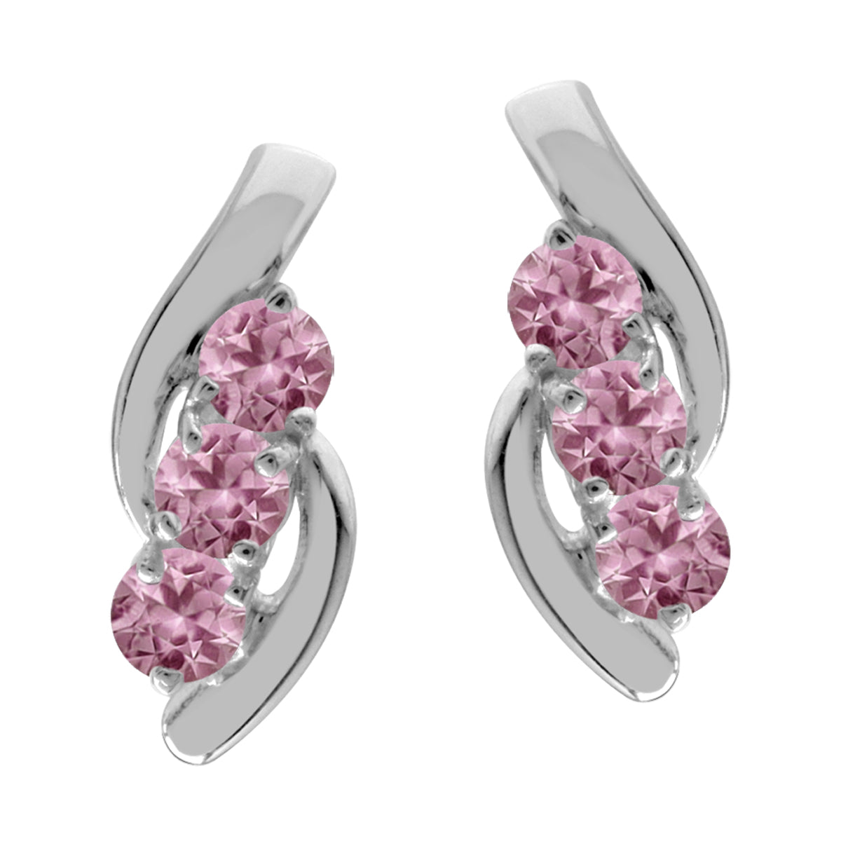 3 Stone Simulated Color Change Alexandrite White Gold Plated 925 Sterling Silver Stud Earrings - Silvershake-store