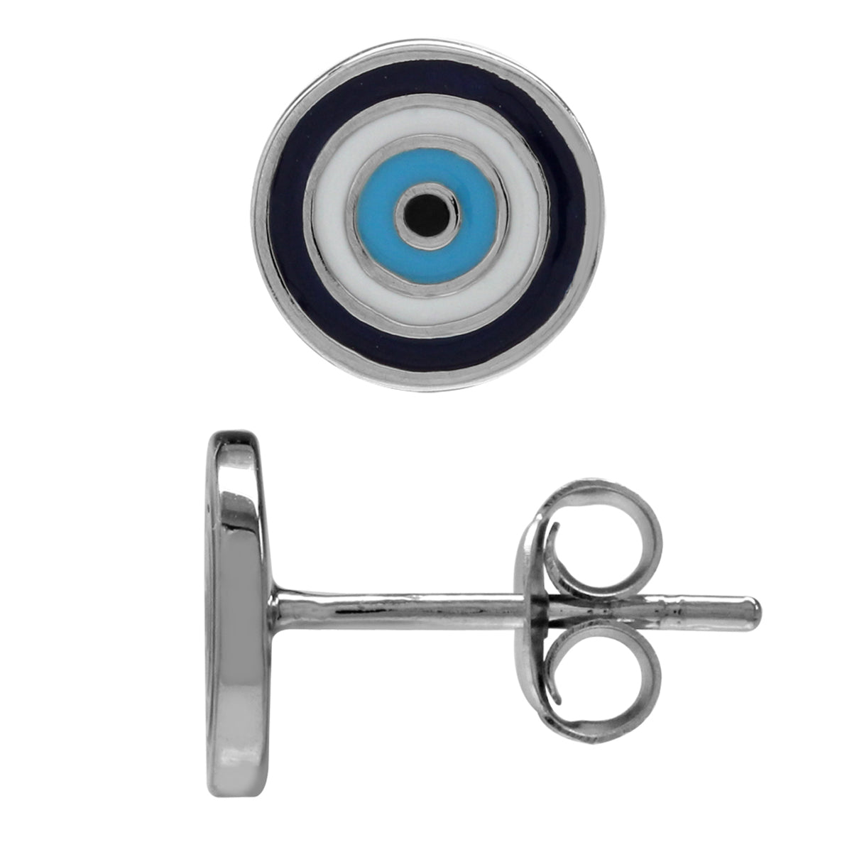 Petite Blue and White Enamel White Gold Plated 925 Sterling Silver Evil Eye Stud Earrings - Silvershake-store