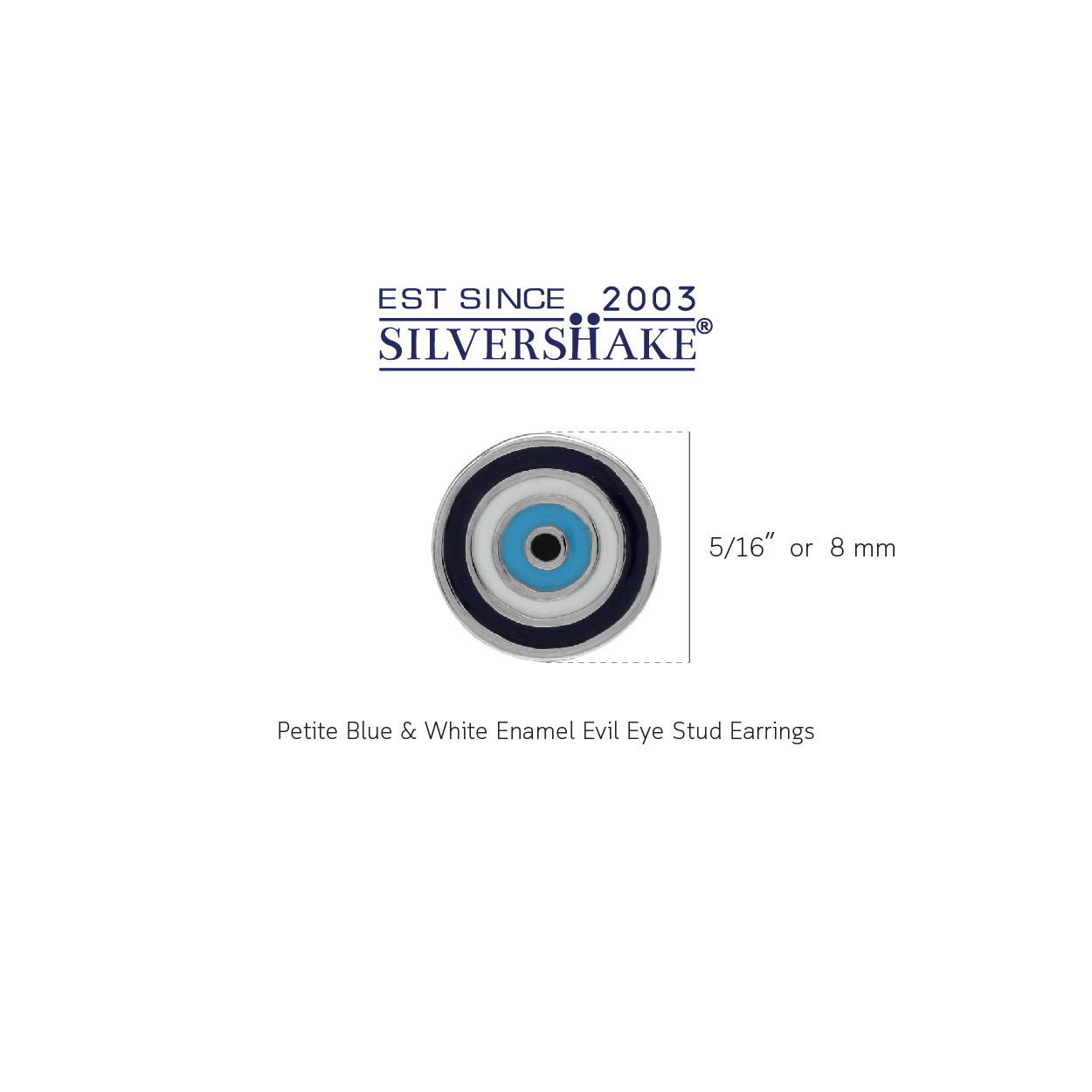 Petite Blue and White Enamel White Gold Plated 925 Sterling Silver Evil Eye Stud Earrings - Silvershake-store