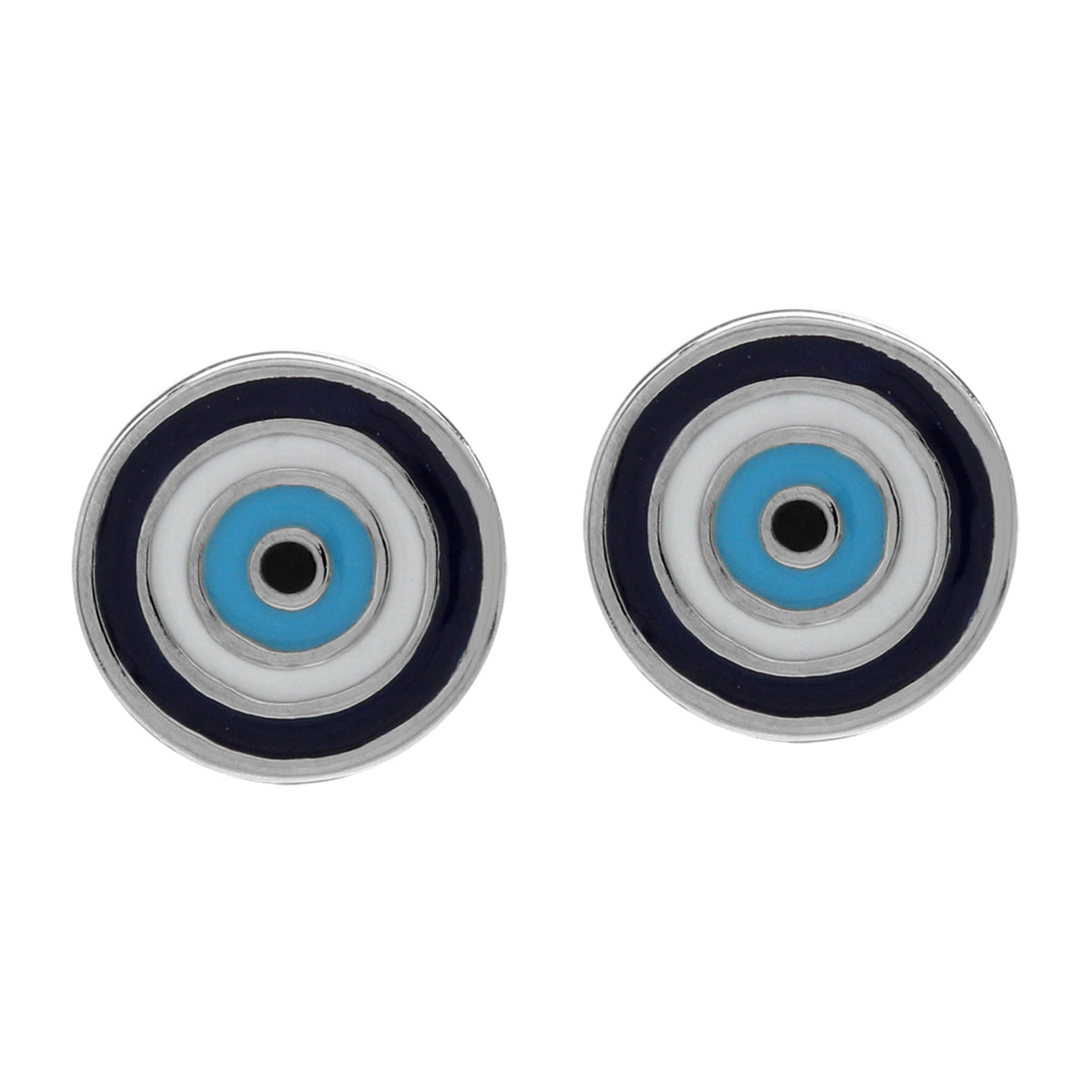Petite Blue and White Enamel White Gold Plated 925 Sterling Silver Evil Eye Stud Earrings - Silvershake-store