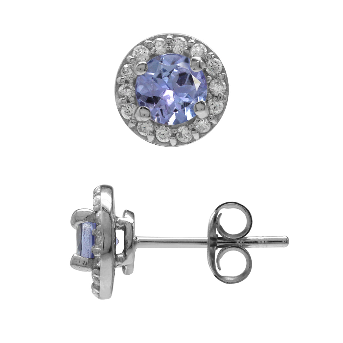 5MM Genuine Tanzanite & White CZ Gold Plated 925 Sterling Silver Halo Stud Earrings