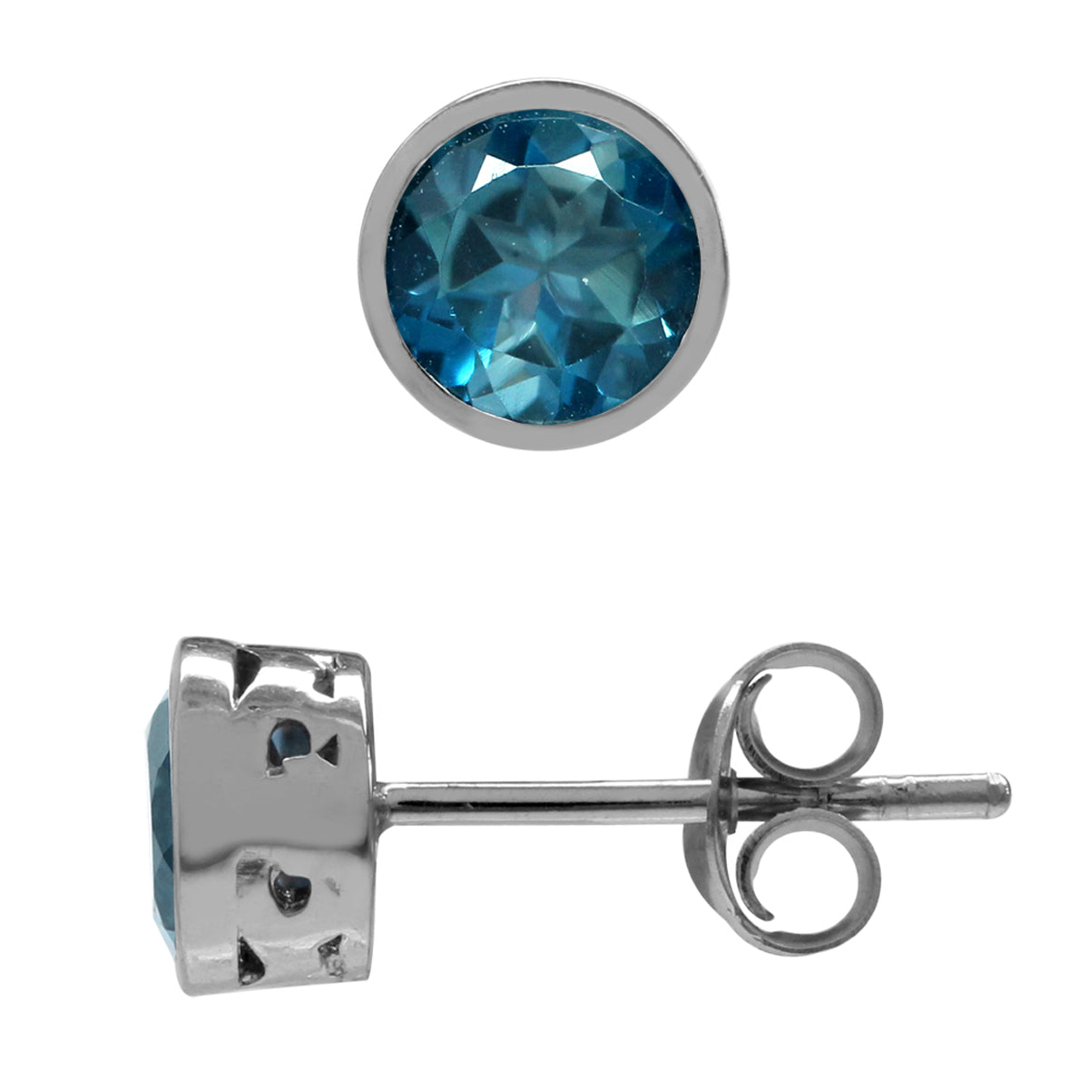 1.2ct. Petite Genuine London Blue Topaz White Gold Plated 925 Sterling Silver Filigree Stud Earrings