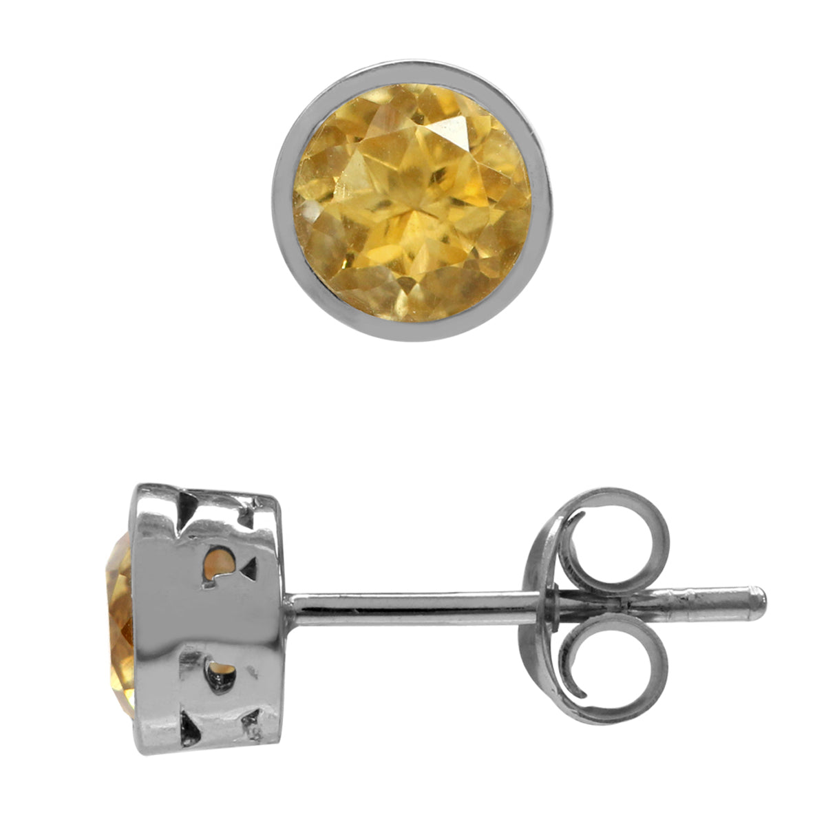 1ct. 5mm Petite Round Natural Citrine White Gold Plated 925 Sterling Silver Filigree Stud Earrings - Silvershake-store