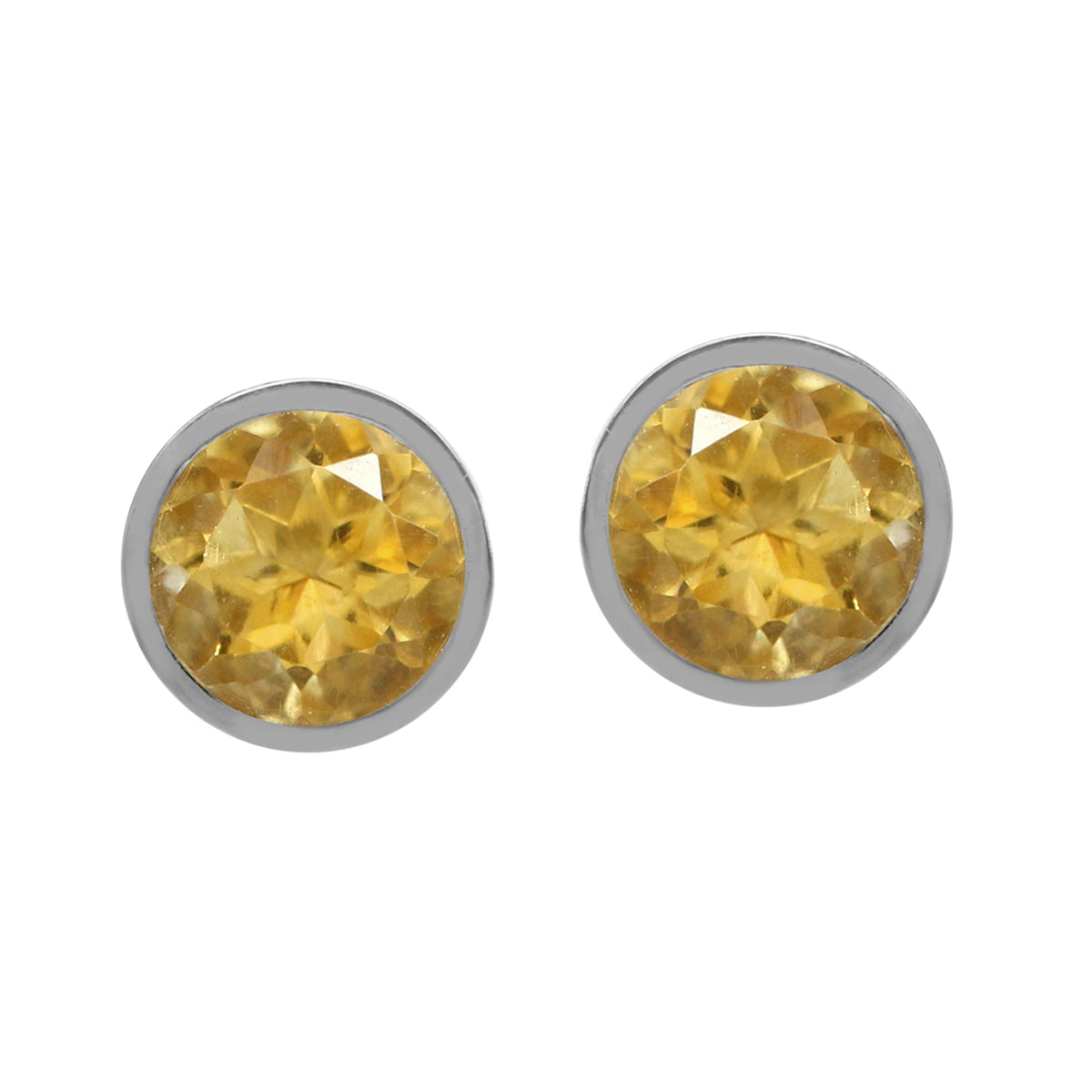 1ct. 5mm Petite Round Natural Citrine White Gold Plated 925 Sterling Silver Filigree Stud Earrings - Silvershake-store