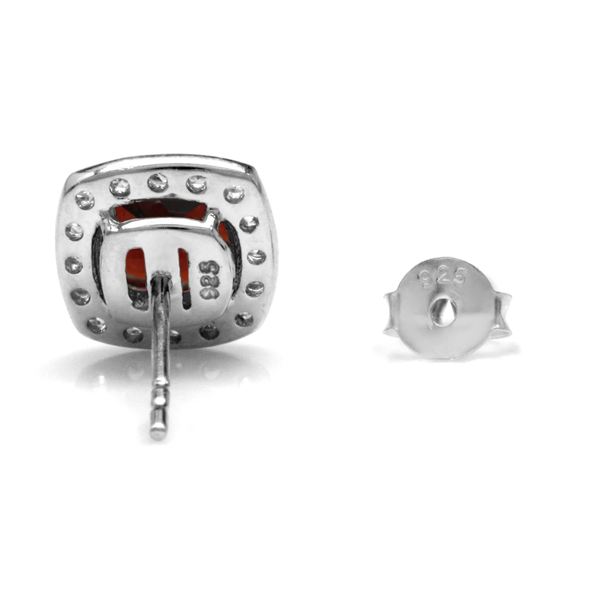 2.52ct. 6mm Natural Cushion Shape Garnet 925 Sterling Silver Halo Stud Earrings