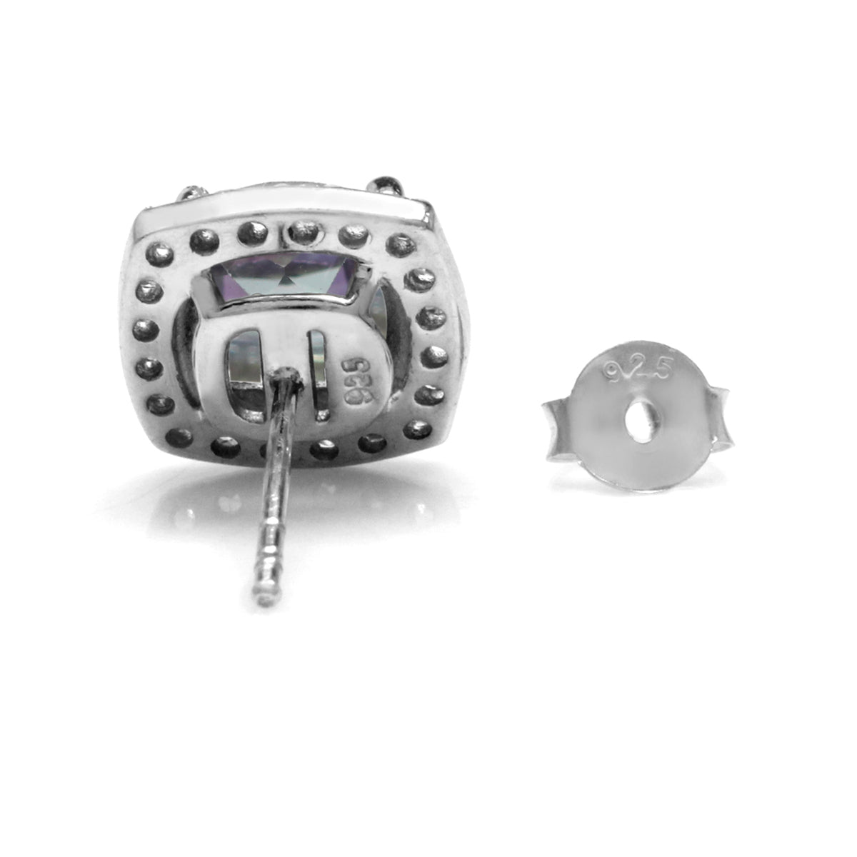 3.82ct. 7mm Cushion Shape Mystic Fire Topaz 925 Sterling Silver Halo Stud Earrings - Silvershake-store