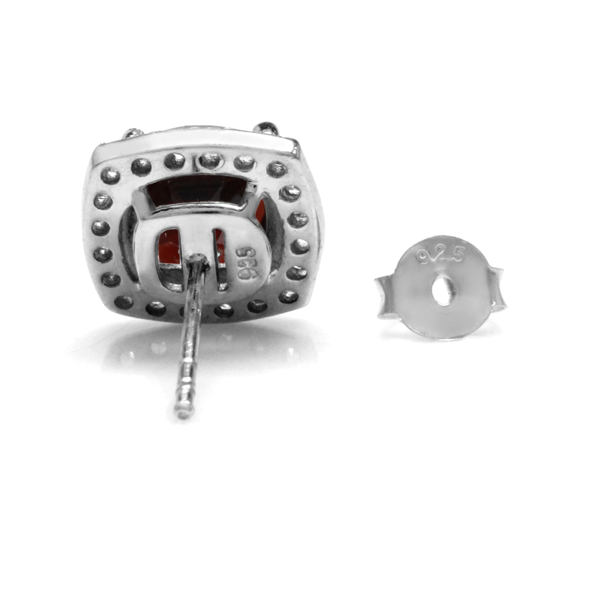 3.7ct. 7mm Natural Cushion Shape Garnet 925 Sterling Silver Halo Stud Earrings - Silvershake-store