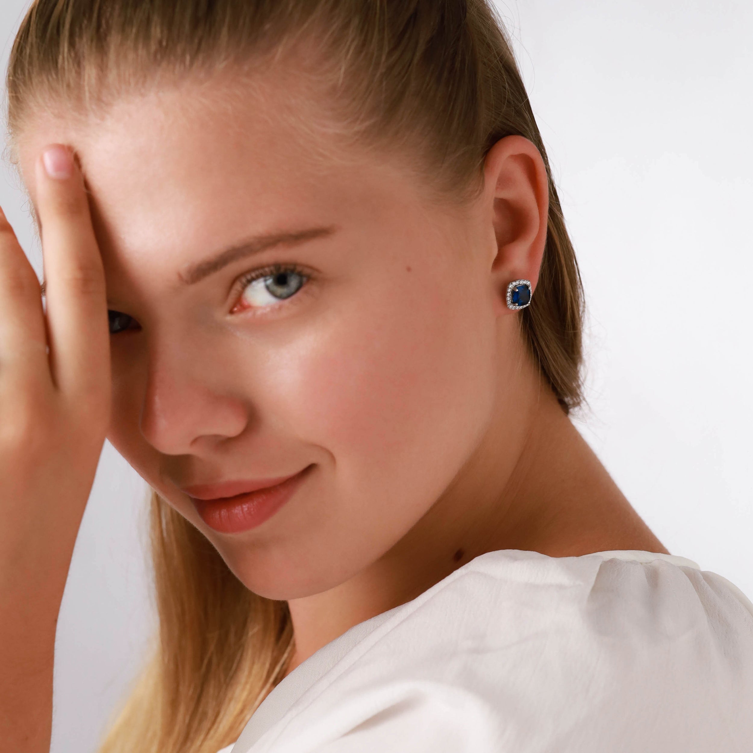 2.82ct. 7mm Natural Cushion Shape African Amethyst 925 Sterling Silver Halo Stud Earrings - Silvershake-store