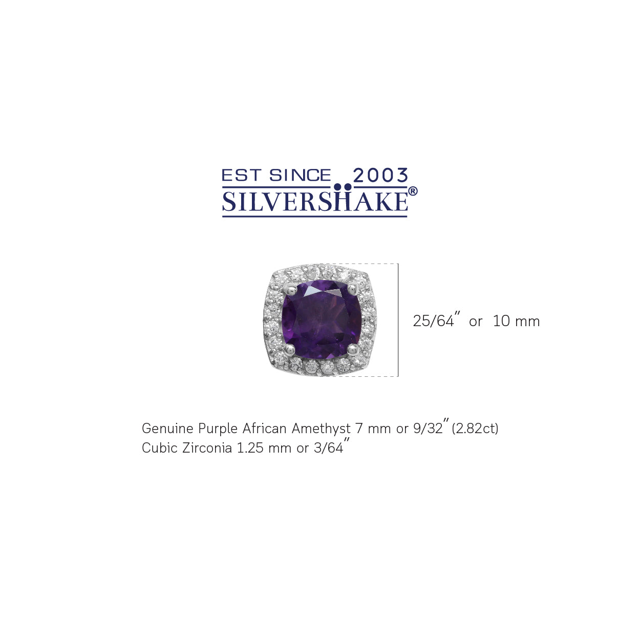 2.82ct. 7mm Natural Cushion Shape African Amethyst 925 Sterling Silver Halo Stud Earrings - Silvershake-store