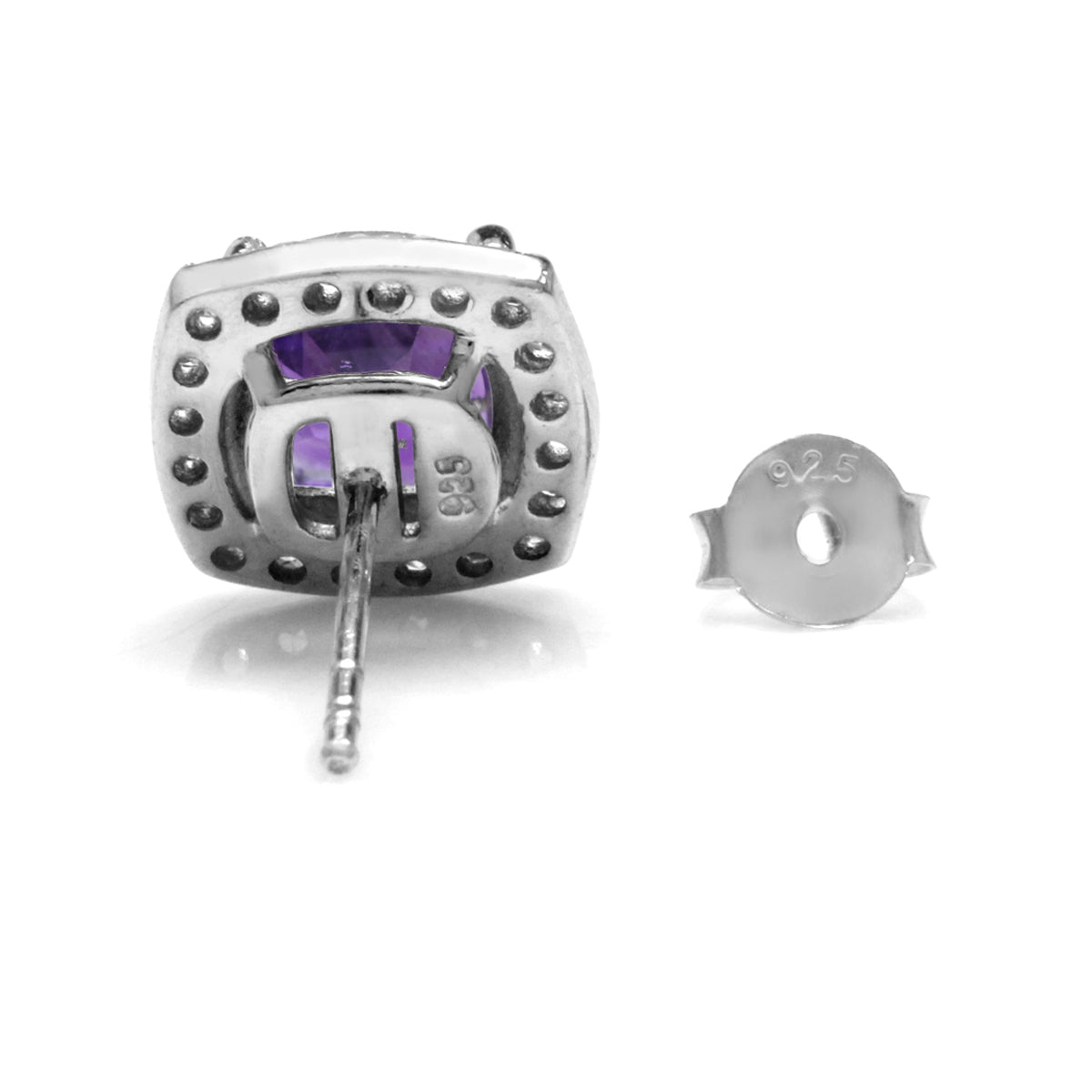 2.82ct. 7mm Natural Cushion Shape African Amethyst 925 Sterling Silver Halo Stud Earrings - Silvershake-store
