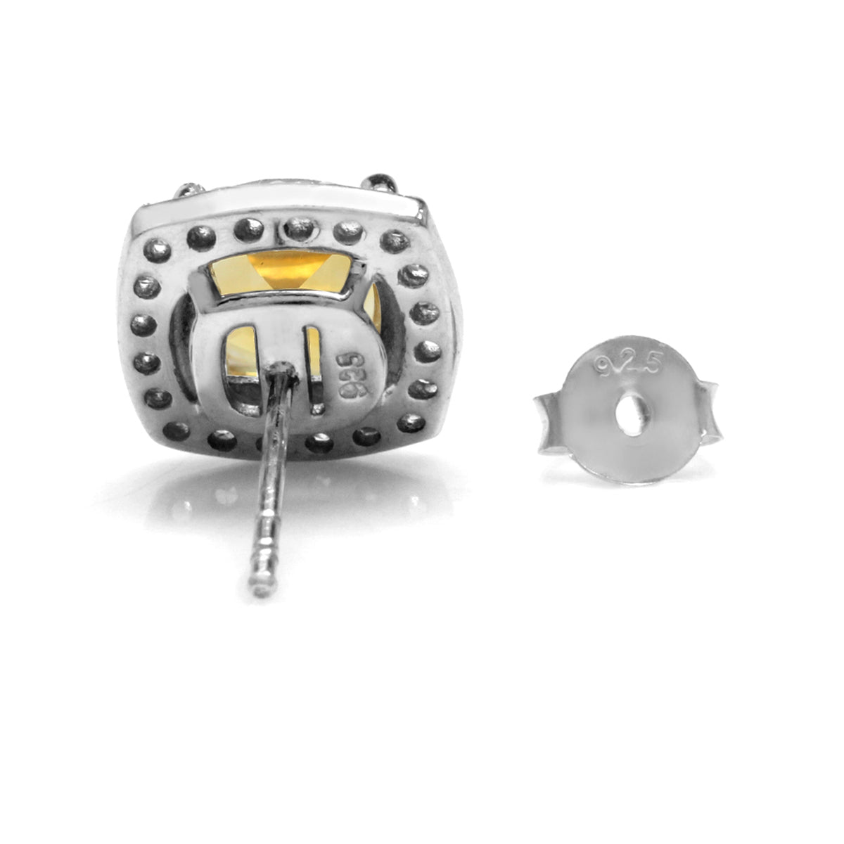 2.68ct. 7mm Natural Cushion Shape Citrine 925 Sterling Silver Halo Stud Earrings - Silvershake-store