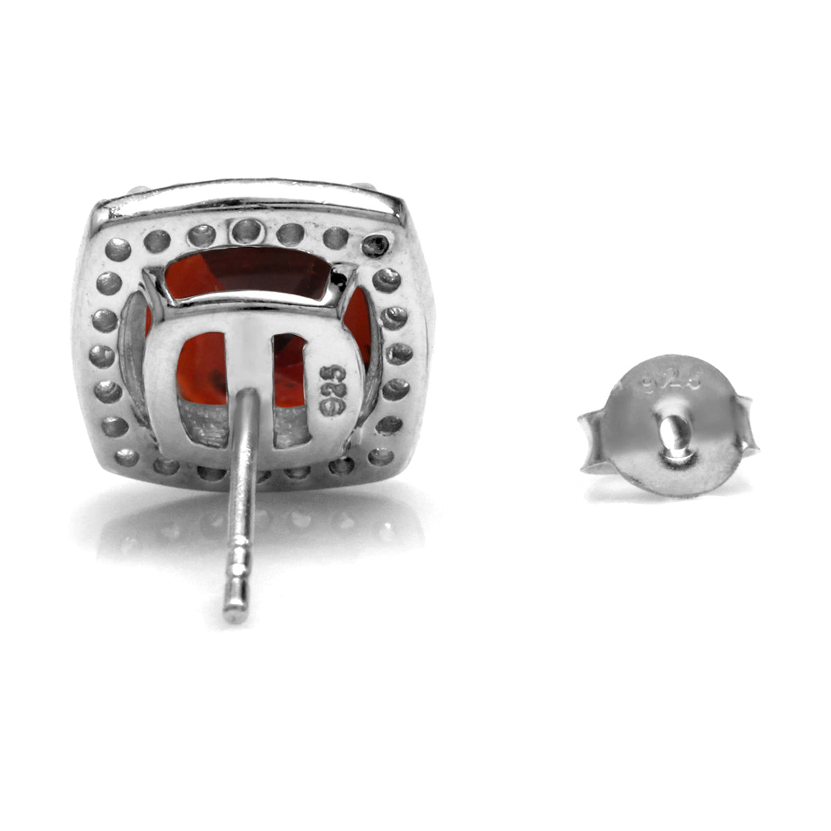 4.94ct. 8mm Natural Cushion Shape Garnet White Gold Plated 925 Sterling Silver Halo Stud Earrings