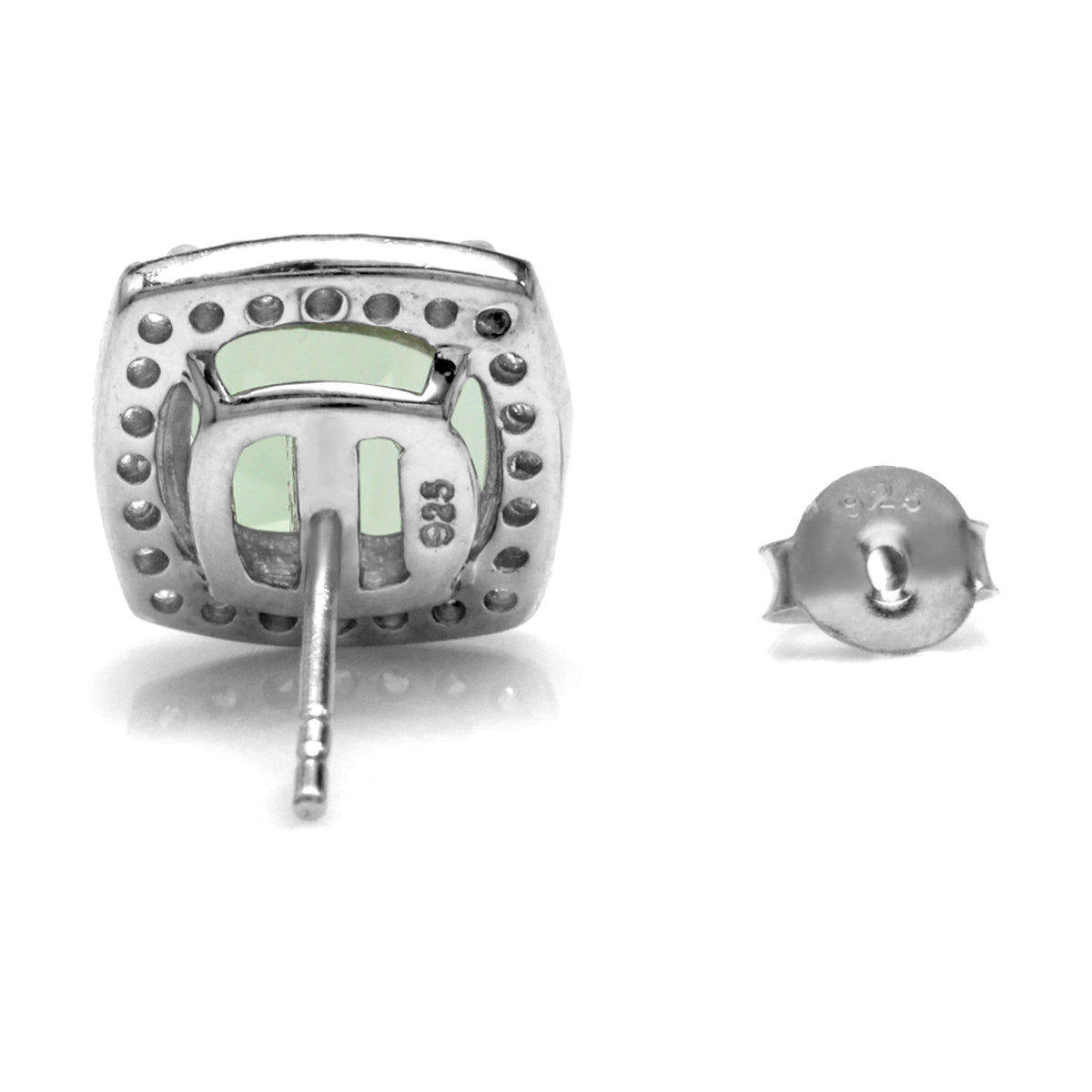 4.12ct. 8mm Natural Cushion Shape Green Amethyst 925 Sterling Silver Halo Stud Earrings