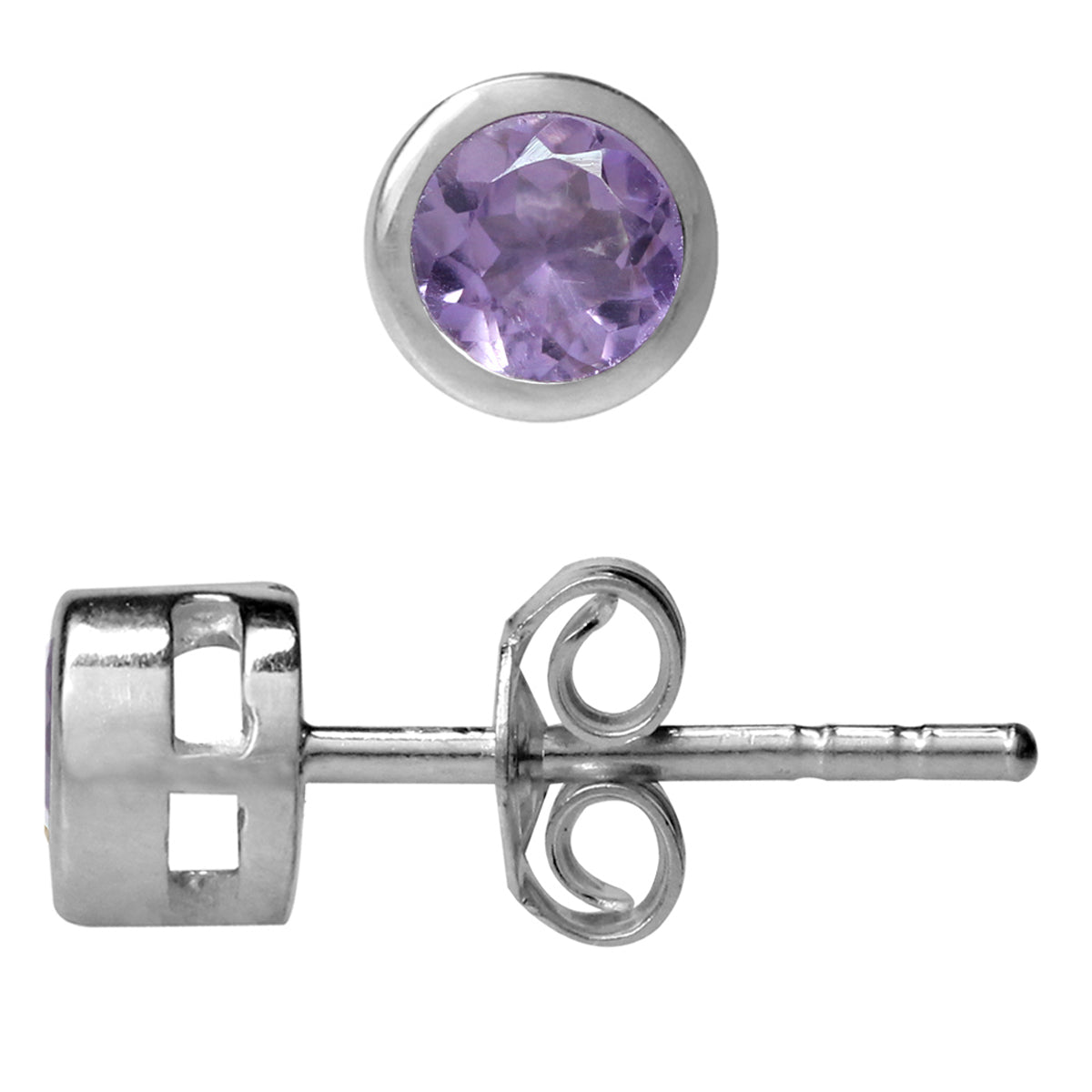 4mm Petite Natural Round Shape Amethyst Gold Plated 925 Sterling Silver Bezel Set Stud Earrings - Silvershake-store