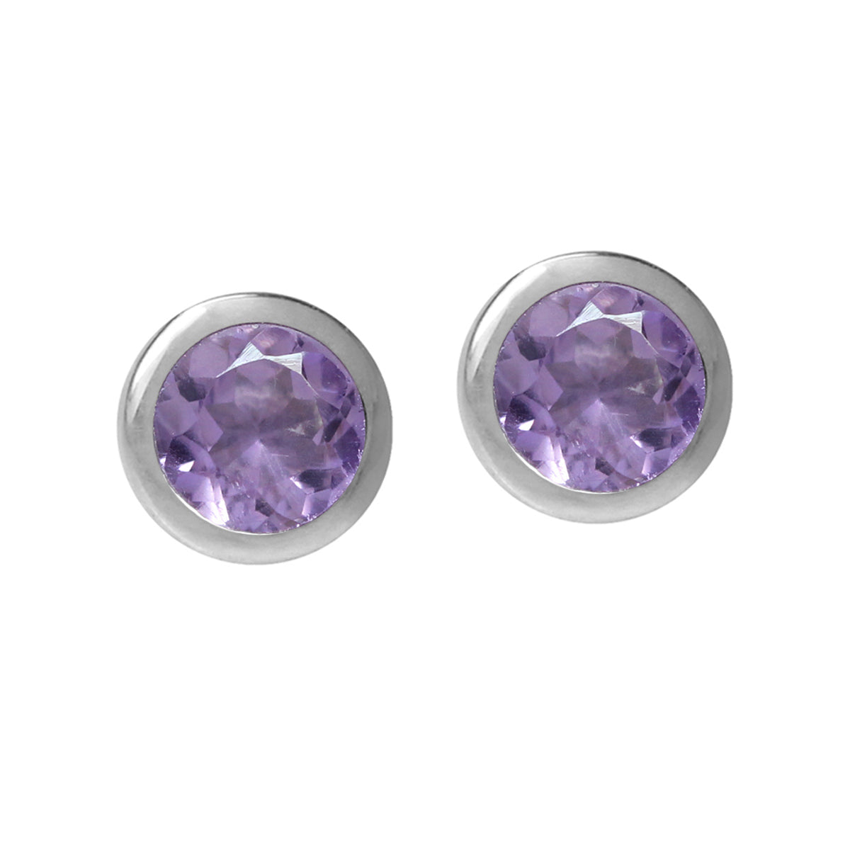 4mm Petite Natural Round Shape Amethyst Gold Plated 925 Sterling Silver Bezel Set Stud Earrings - Silvershake-store