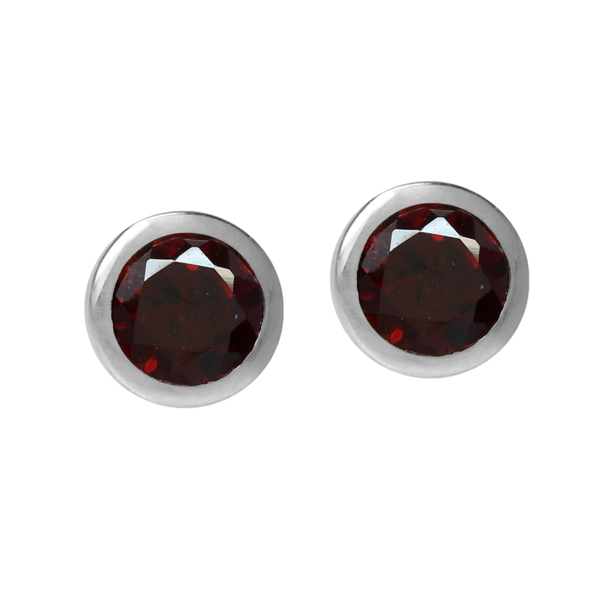4MM Petite Natural Round Shape Red Garnet 925 Sterling Silver Bezel Set Stud Earrings for Second or Third Hole Unisex Jewelry for Women or Men January Gemstone Birthstone - Silvershake-store