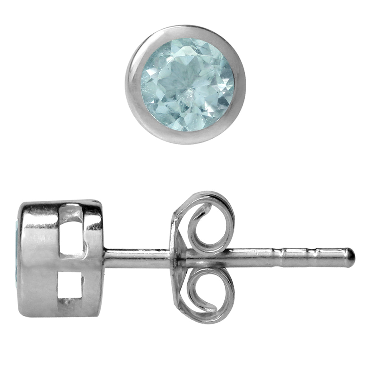 4mm Petite Genuine Round Shape Blue Topaz Gold Plated 925 Sterling Silver Bezel Set Stud Earrings - Silvershake-store
