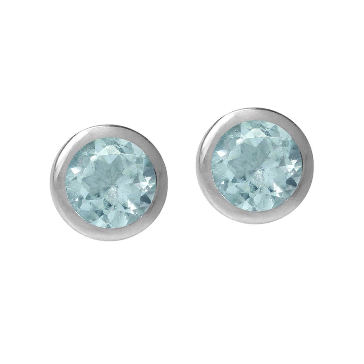 4mm Petite Genuine Round Shape Blue Topaz Gold Plated 925 Sterling Silver Bezel Set Stud Earrings - Silvershake-store