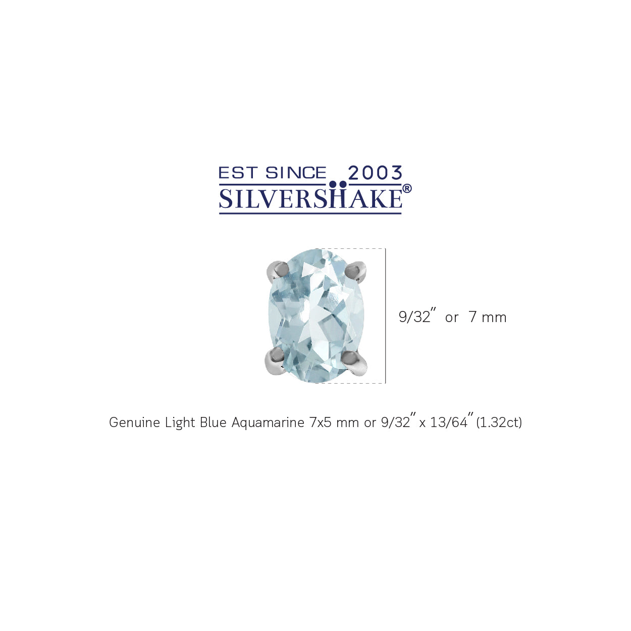 1.32ct. 7X5mm Genuine Oval Shape Light Blue Aquamarine White Gold Plated 925 Sterling Silver Stud Earrings