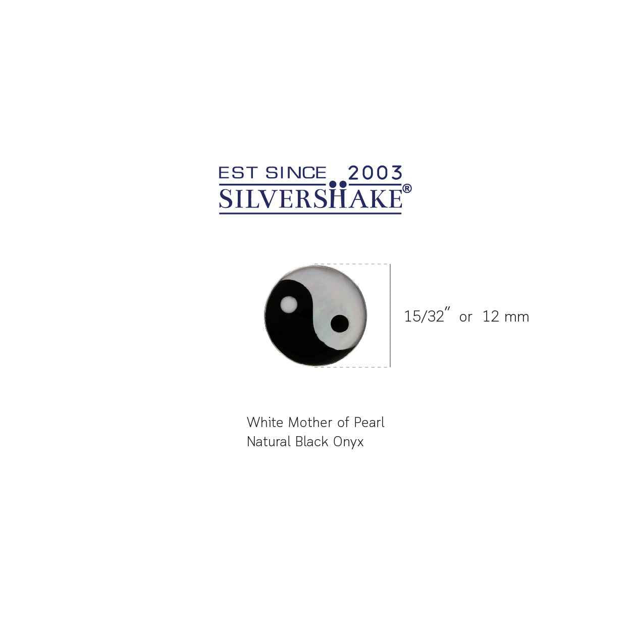 12mm White Mother of Pearl and Created Black Onyx 925 Sterling Silver Yin Yang Stud Earrings