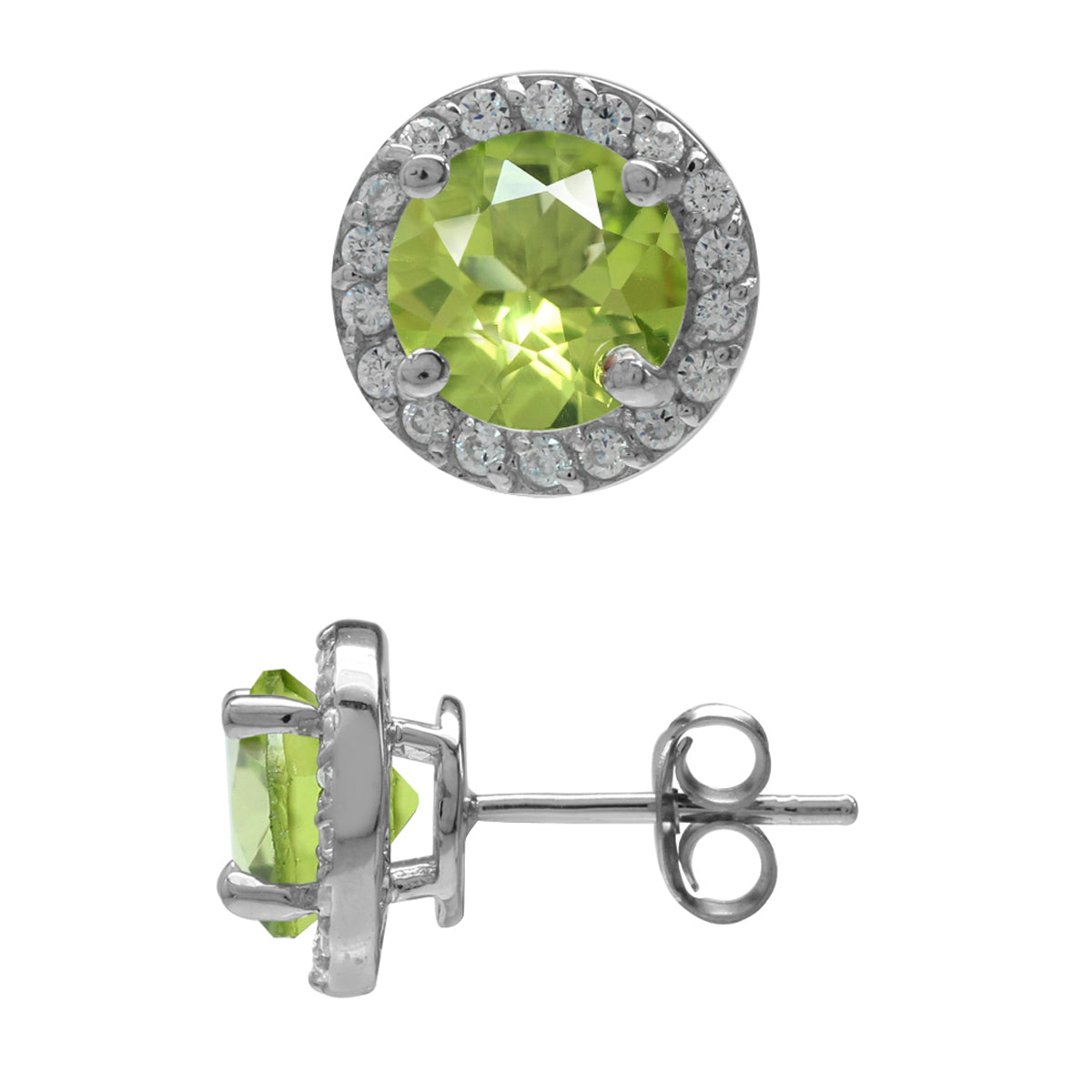 2.84ct. 7MM Natural Round Shape Peridot 925 Sterling Silver Halo Stud Earrings