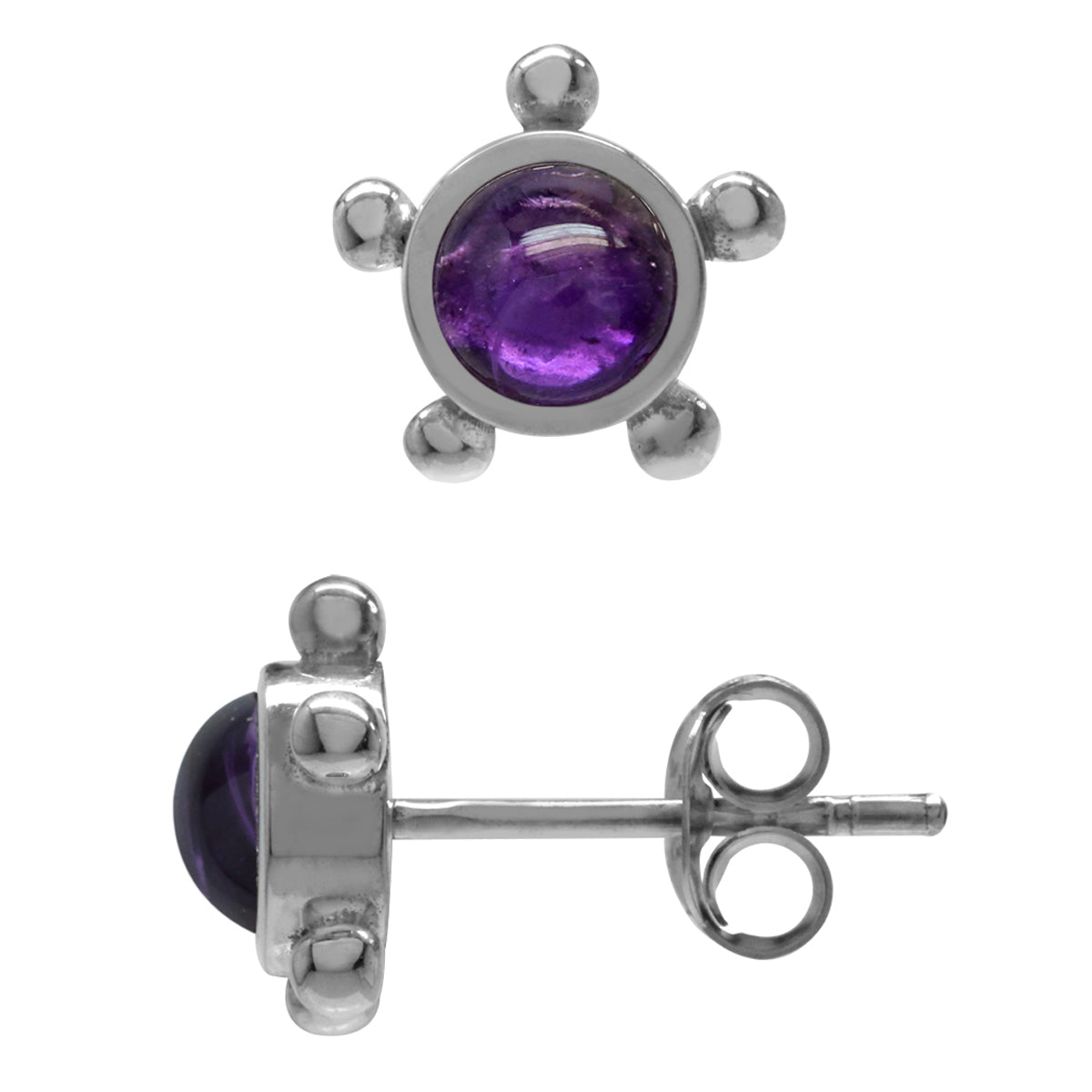 Cabochon Amethyst White Gold Plated 925 Sterling Silver Casual Stud Earrings