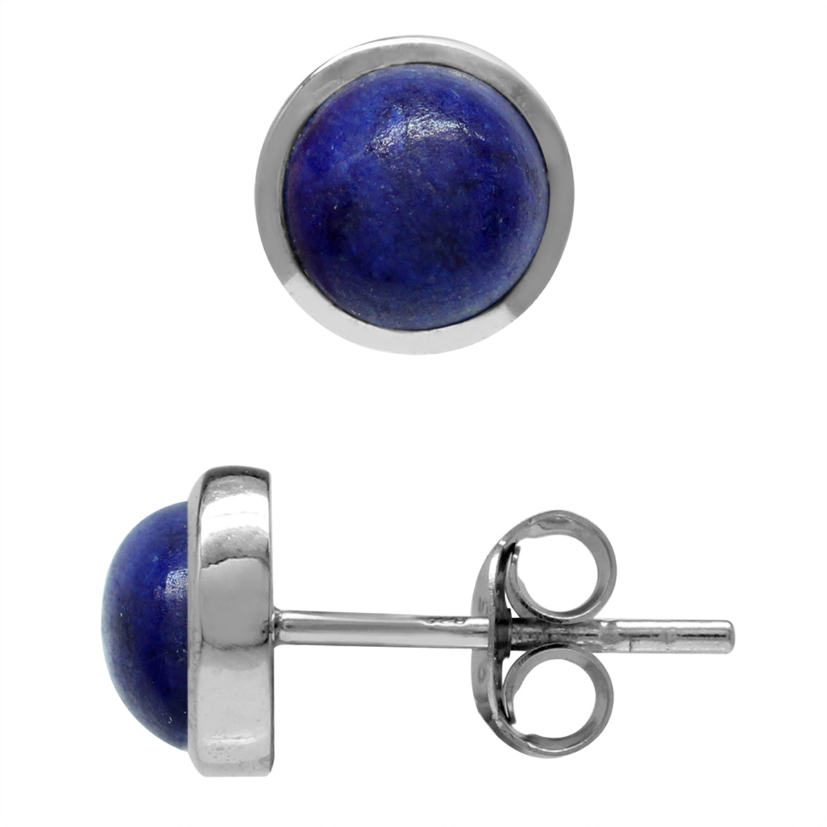6mm Genuine Round Shape Lapis White Gold Plated 925 Sterling Silver Stud Earrings - Silvershake-store