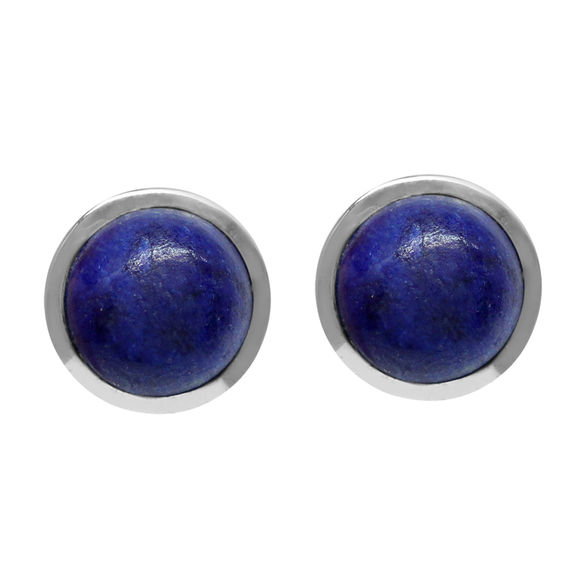 6mm Genuine Round Shape Lapis White Gold Plated 925 Sterling Silver Stud Earrings - Silvershake-store