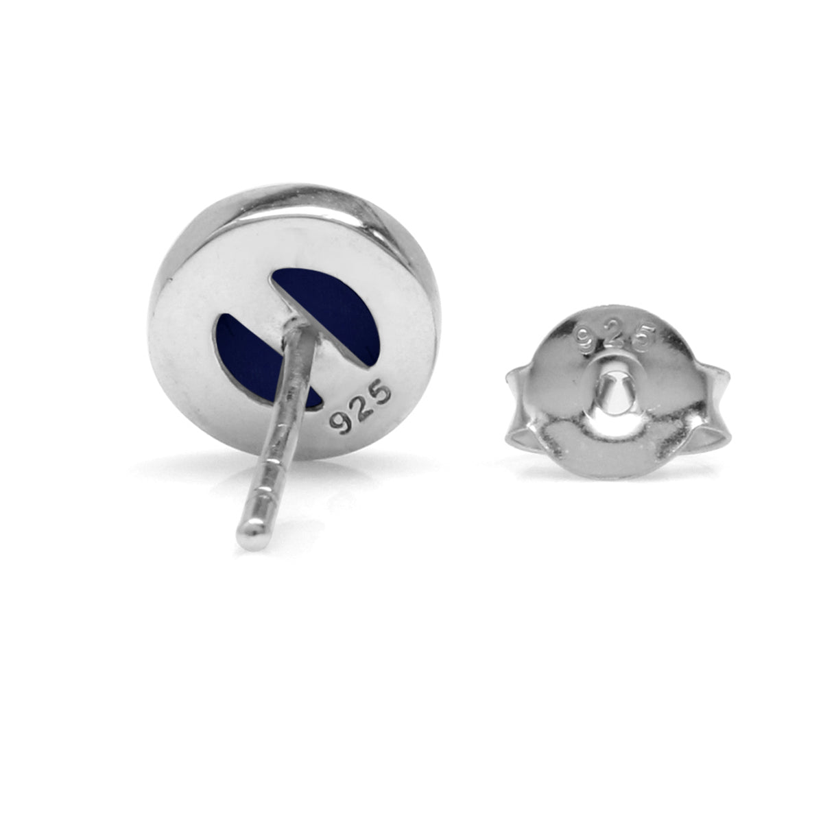 6mm Genuine Round Shape Lapis White Gold Plated 925 Sterling Silver Stud Earrings - Silvershake-store