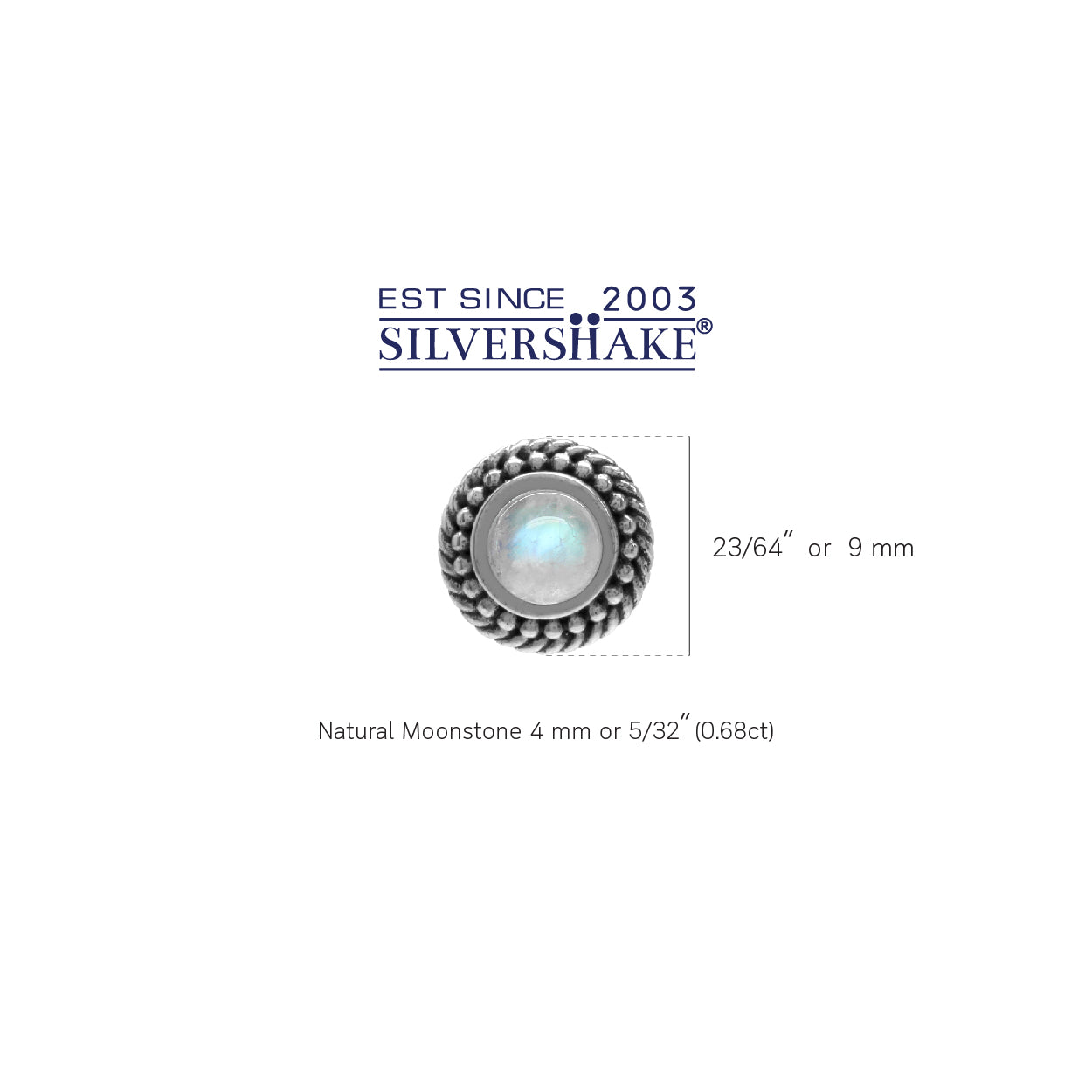 Natural Moonstone 925 Sterling Silver Rope Balinese Style Stud Earrings