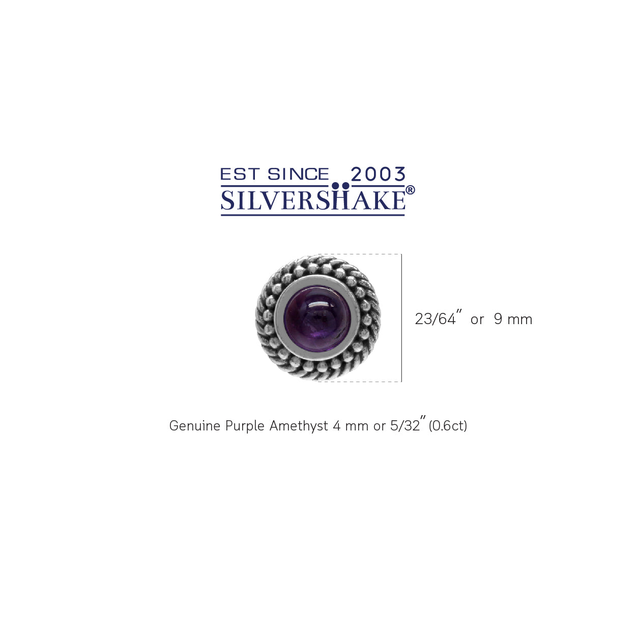 Cabochon Amethyst 925 Sterling Silver Rope Balinese Style Stud Earrings