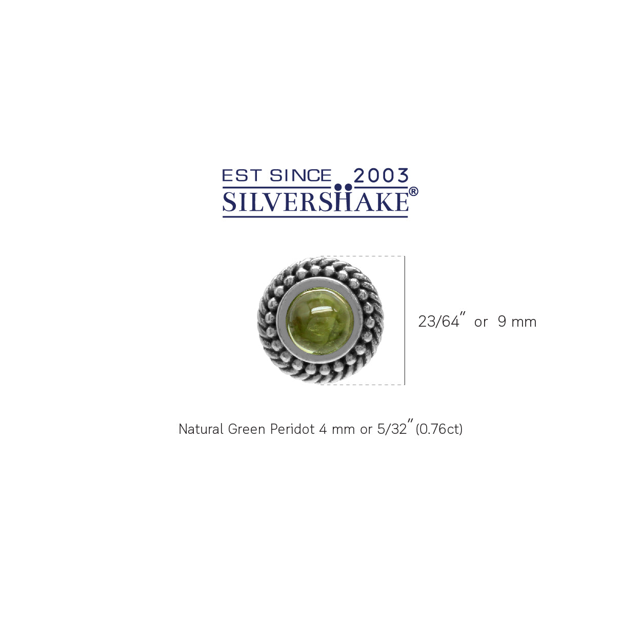 Cabochon Peridot 925 Sterling Silver Rope Balinese Style Stud Earrings