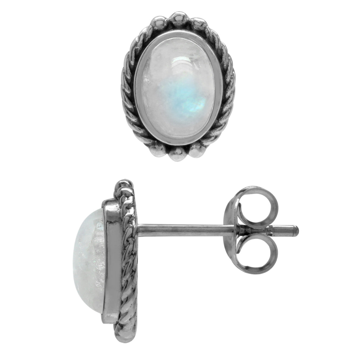 Natural Moonstone 925 Sterling Silver Rope Stud Post Earrings