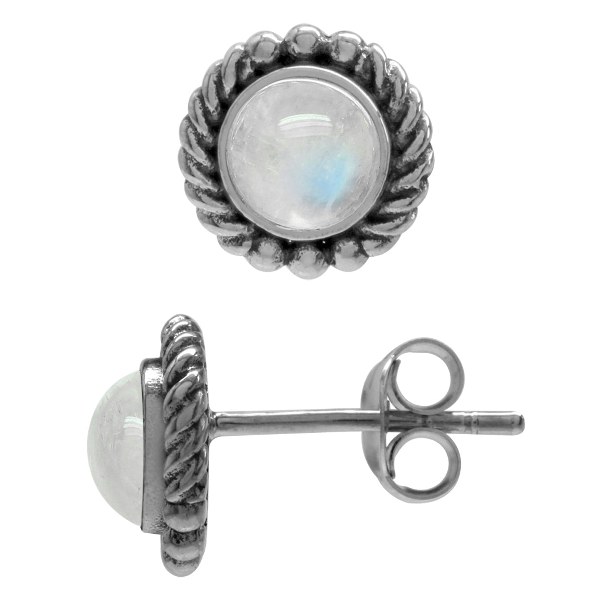 Natural Moonstone 925 Sterling Silver Rope Stud Earrings