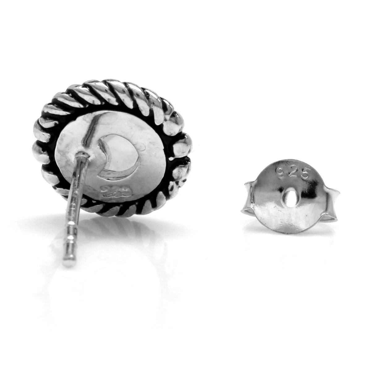 Natural Moonstone 925 Sterling Silver Rope Stud Earrings