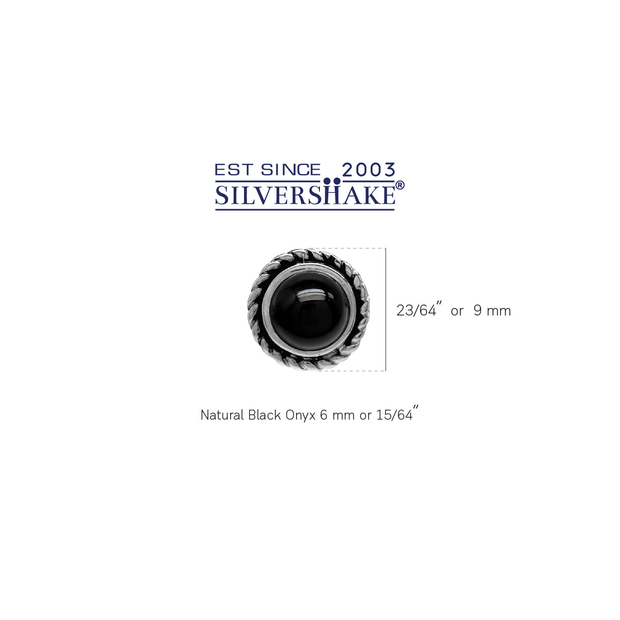 6mm Natural Round Shape Black Onyx 925 Sterling Silver Rope Stud Earrings - Silvershake-store