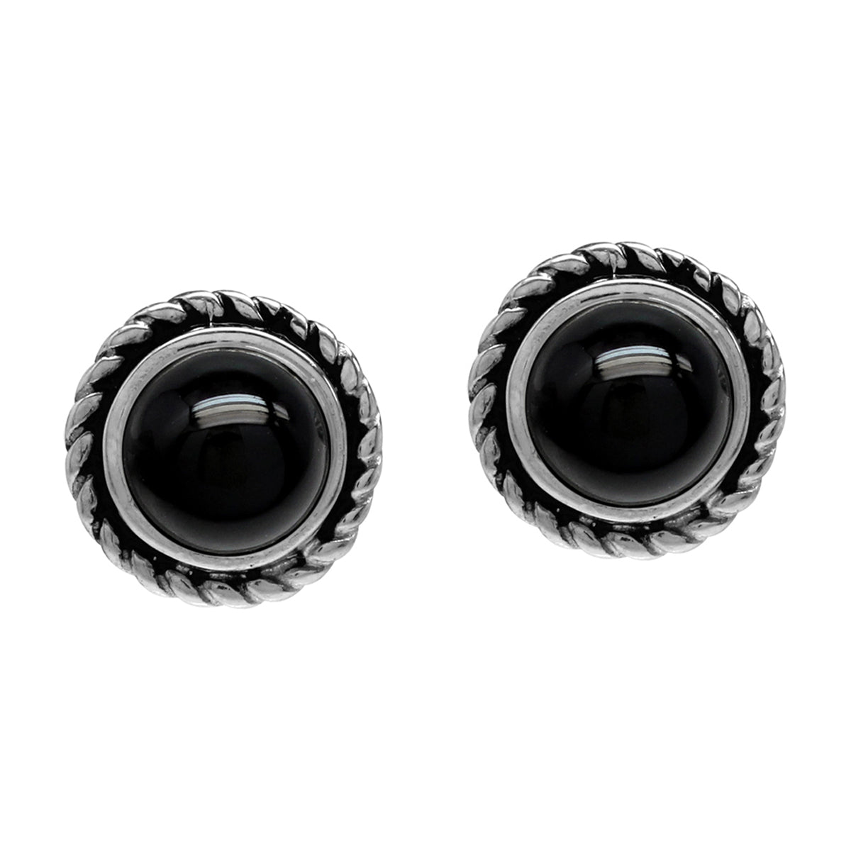 6mm Natural Round Shape Black Onyx 925 Sterling Silver Rope Stud Earrings - Silvershake-store
