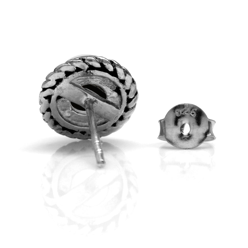6mm Natural Round Shape Black Onyx 925 Sterling Silver Rope Stud Earrings - Silvershake-store