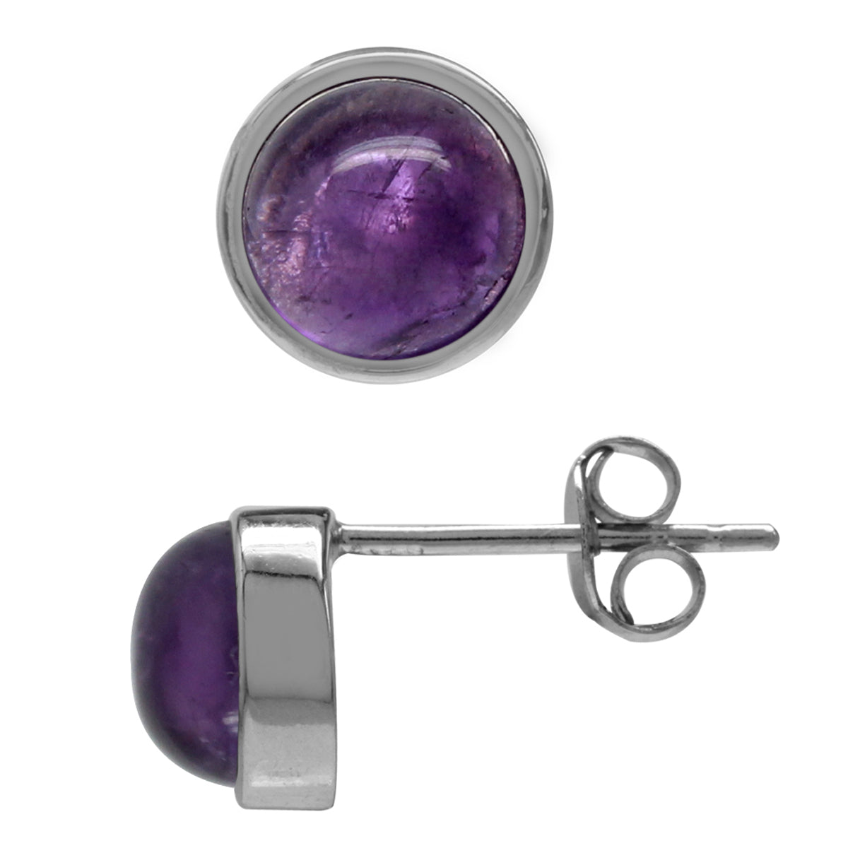5mm Petite Cabochon Amethyst White Gold Plated 925 Sterling Silver Stud Earrings - Silvershake-store