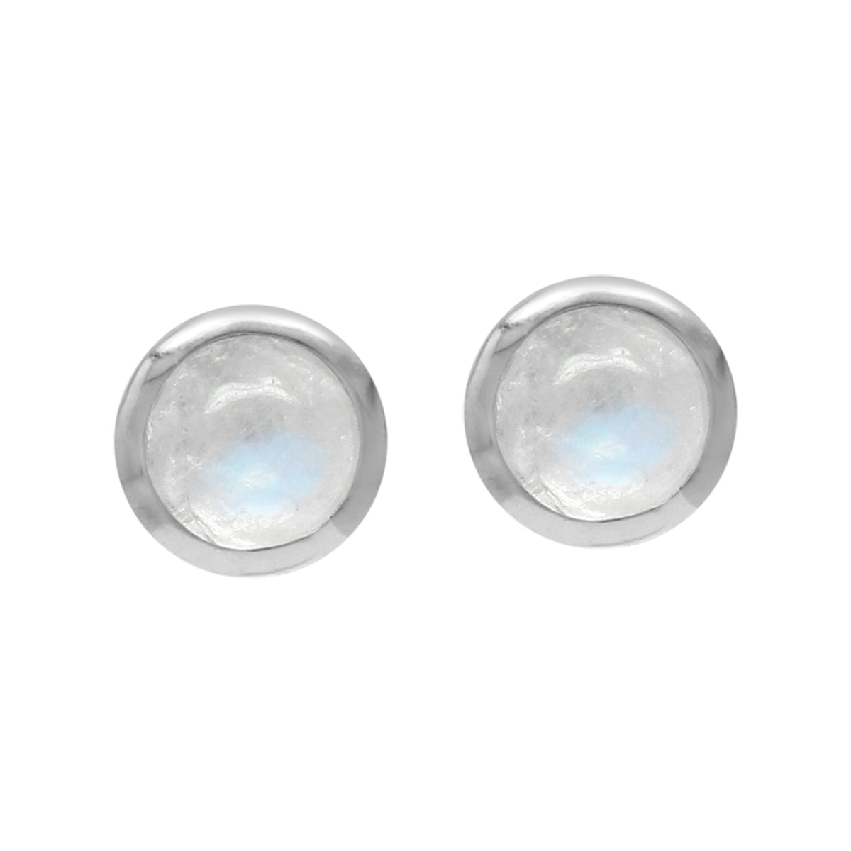 4mm Petite Natural Round Shape Moonstone White Gold Plated 925 Sterling Silver Stud Earrings - Silvershake-store