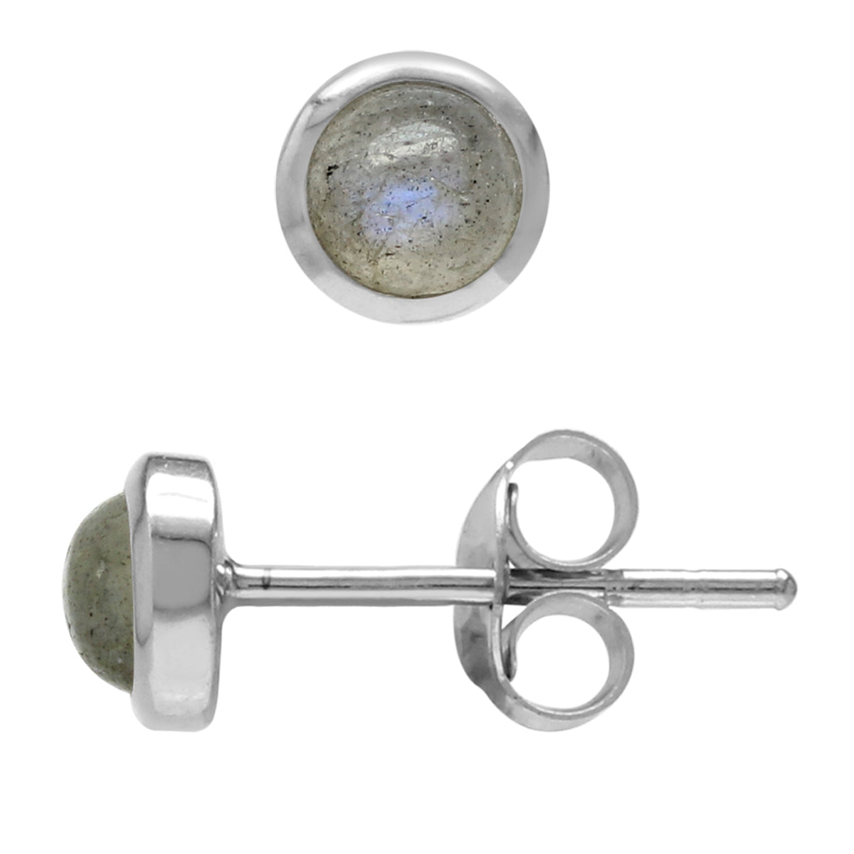 4mm Petite Round Shape Labradorite White Gold Plated 925 Sterling Silver Stud Earrings - Silvershake-store