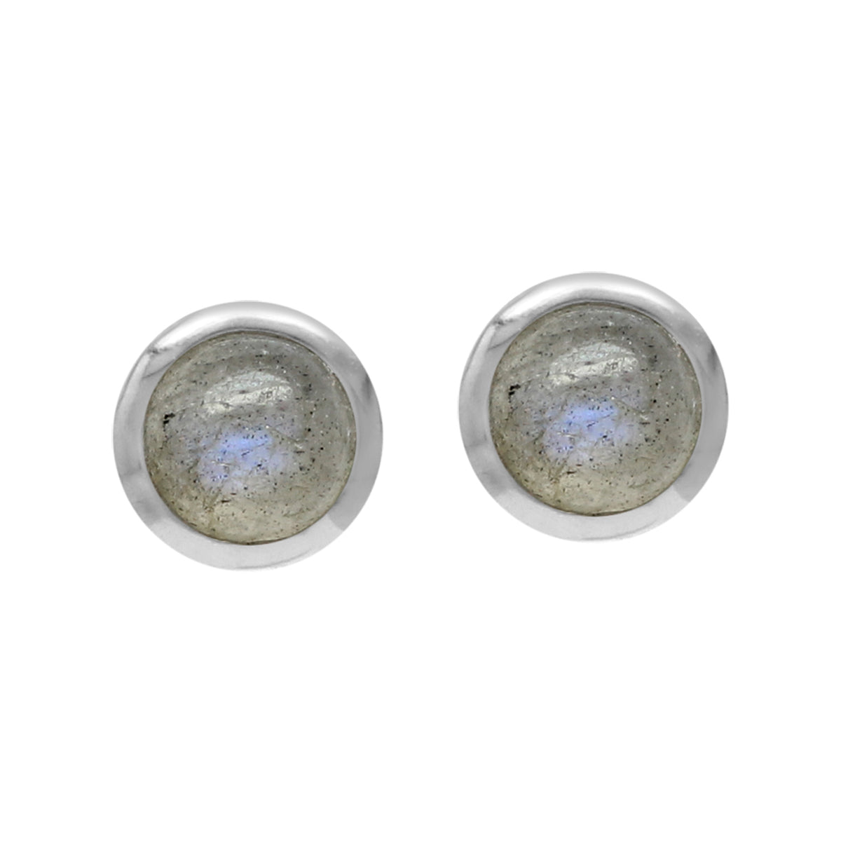 4mm Petite Round Shape Labradorite White Gold Plated 925 Sterling Silver Stud Earrings - Silvershake-store
