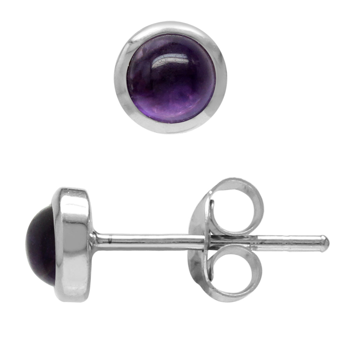 4mm Petite Round Shape Cabochon Amethyst White Gold Plated 925 Sterling Silver Stud Earrings - Silvershake-store