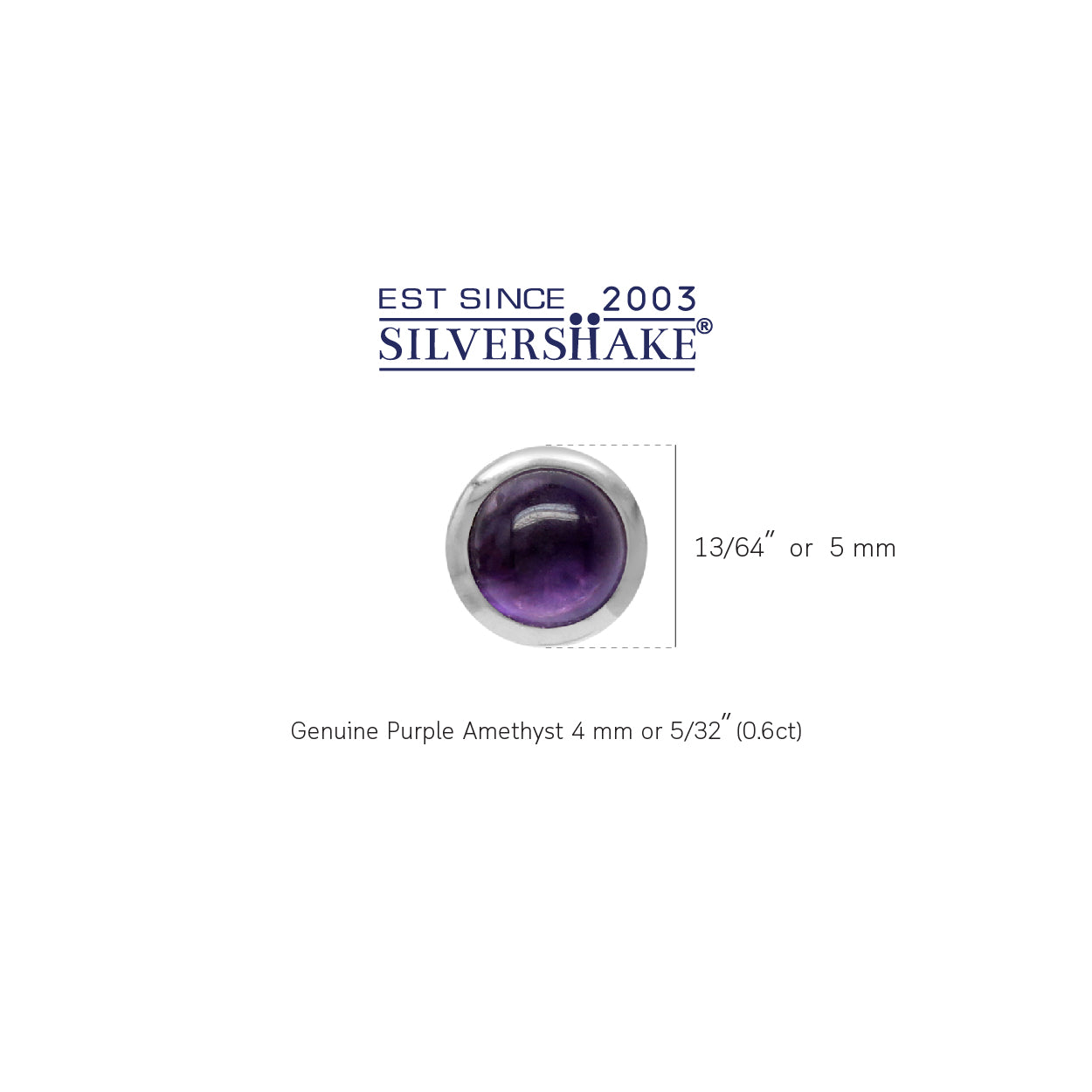 4mm Petite Round Shape Cabochon Amethyst White Gold Plated 925 Sterling Silver Stud Earrings - Silvershake-store
